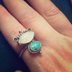 Moonstone and turquoise silver ring